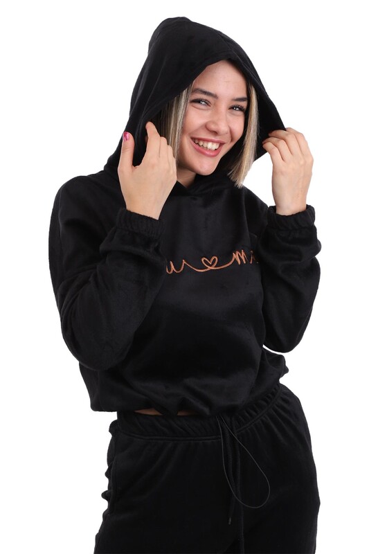Arcan Hooded Pajama Set 1410-1 | Black - Thumbnail
