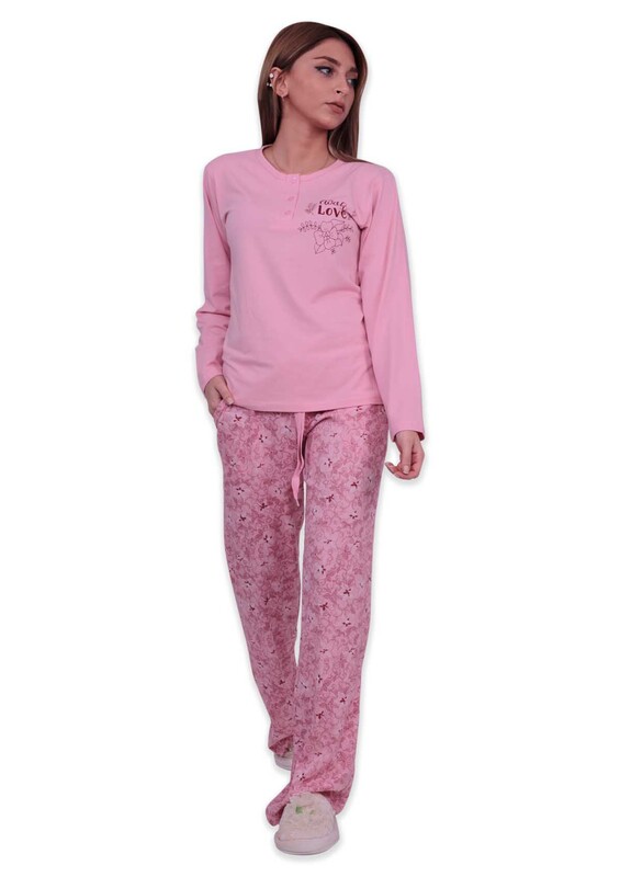 Aydoğan Modal Long Sleeved Woman Pajama Set 4441 | Pink - Thumbnail