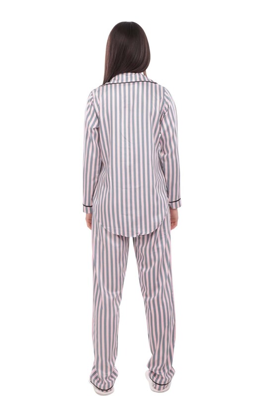 Aydoğan Poplin Long Sleeved Shirt Woman Pajama Set 1402 | Pink - Thumbnail
