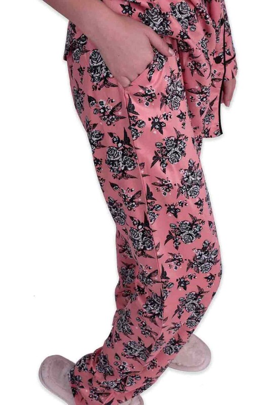 Aydoğan Patterned Poplin Shirt Woman Pajama Set 14026 | Salmon - Thumbnail
