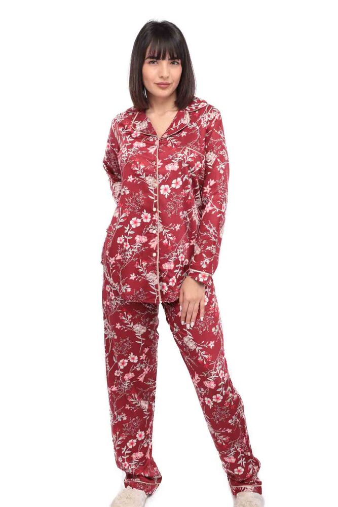 Aydoğan Poplin Long Sleeved Shirt Woman Pajama Set 14045 | Red