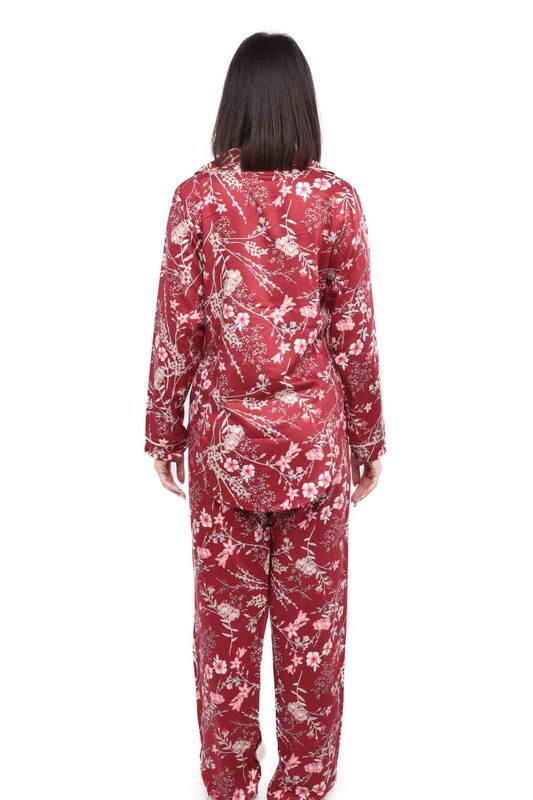 Aydoğan Poplin Long Sleeved Shirt Woman Pajama Set 14045 | Red - Thumbnail