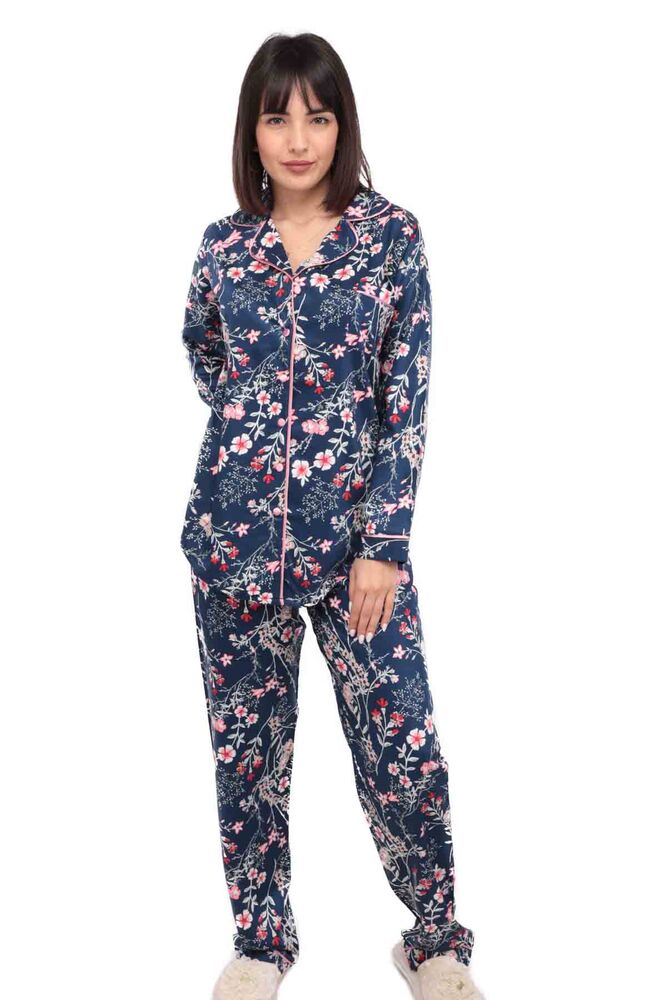 Aydoğan Poplin Long Sleeve Shirt Woman Pajama Set 14044 | Ultramarine