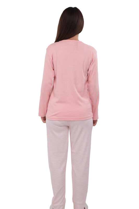 Owl Printed Long Sleeved Woman Pajama Set 3001 | Powder - Thumbnail