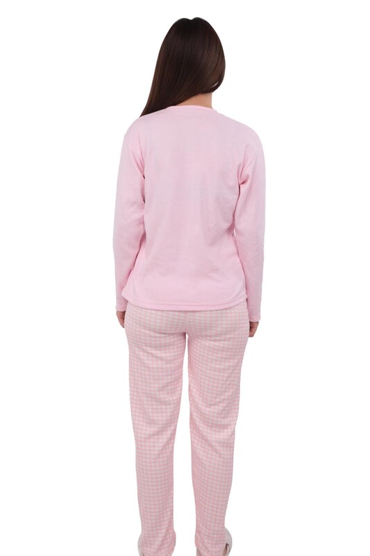 Owl Patterned Long Sleeved Woman Pajama Set 874 | Pink - Thumbnail