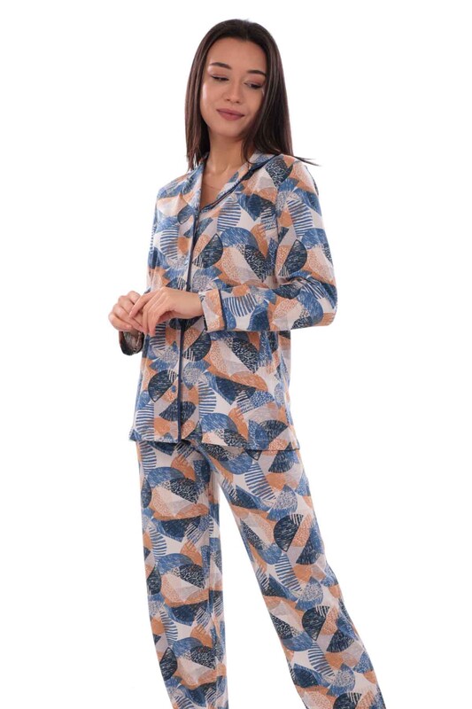 Koza Patterned Woman Pajama Set 70556 | Blue - Thumbnail