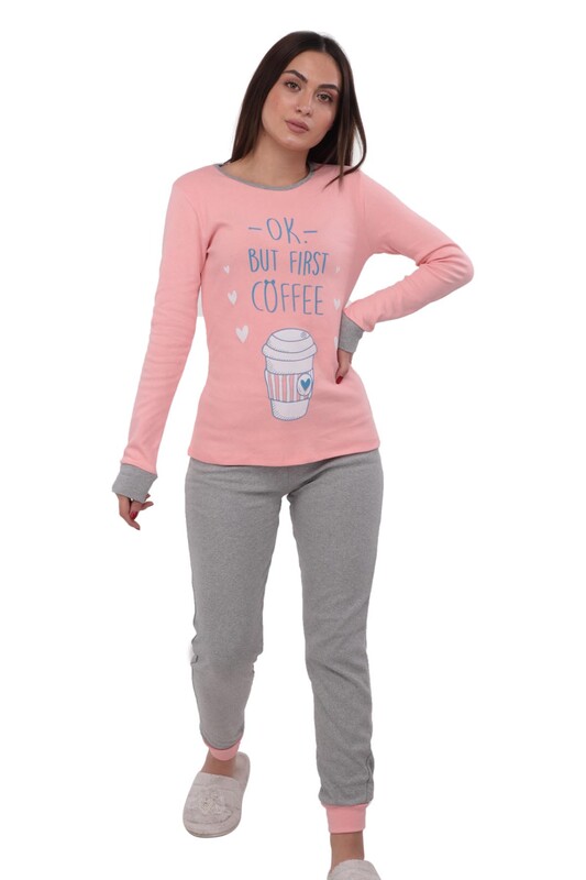 Printed Woman Pajama Set 5020 | Pink - Thumbnail