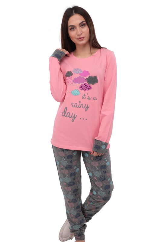 Rolypoly Cloud Printed Rib Pajama Set 3168 | Pink - Thumbnail