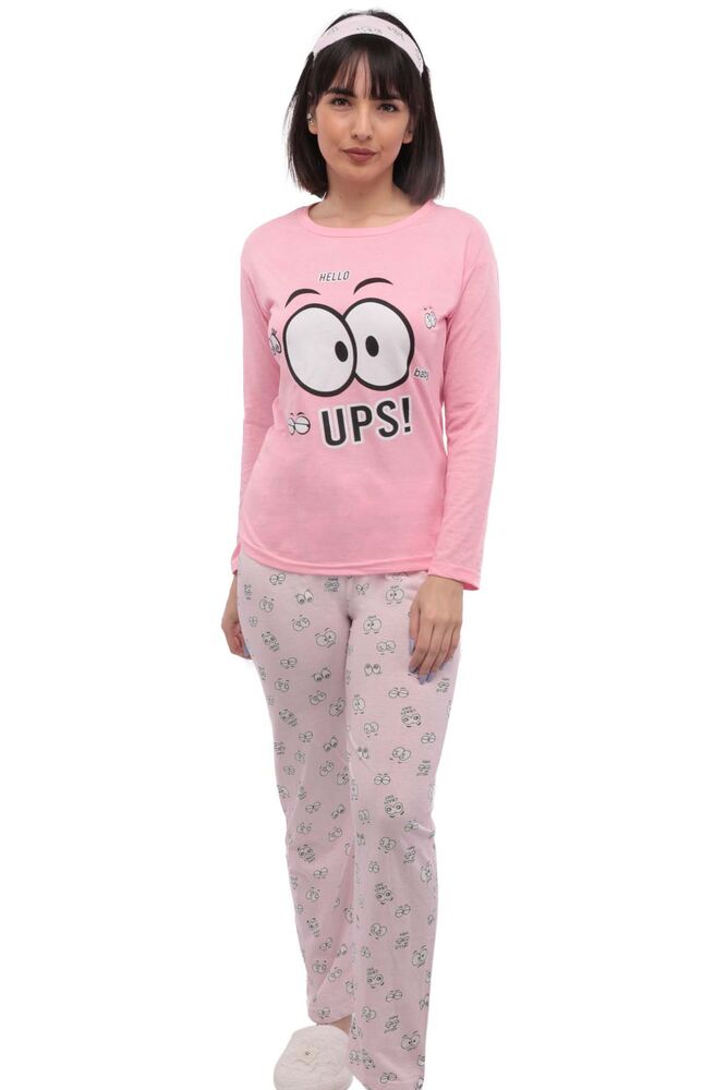 Patterned Pajama Set with Sleep Mask 35 | Pink