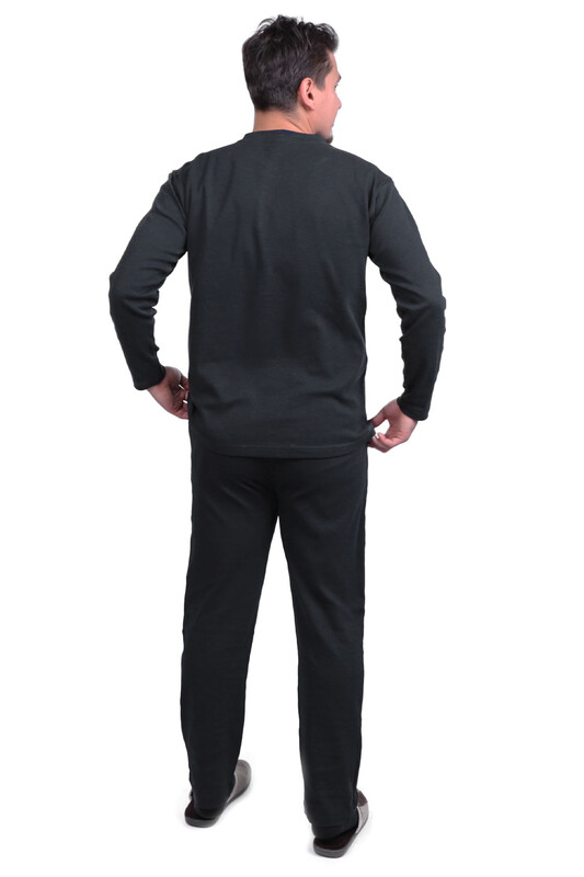 Shoulder Detailed Long Sleeved Man Pyjama Set 01914 | Black - Thumbnail