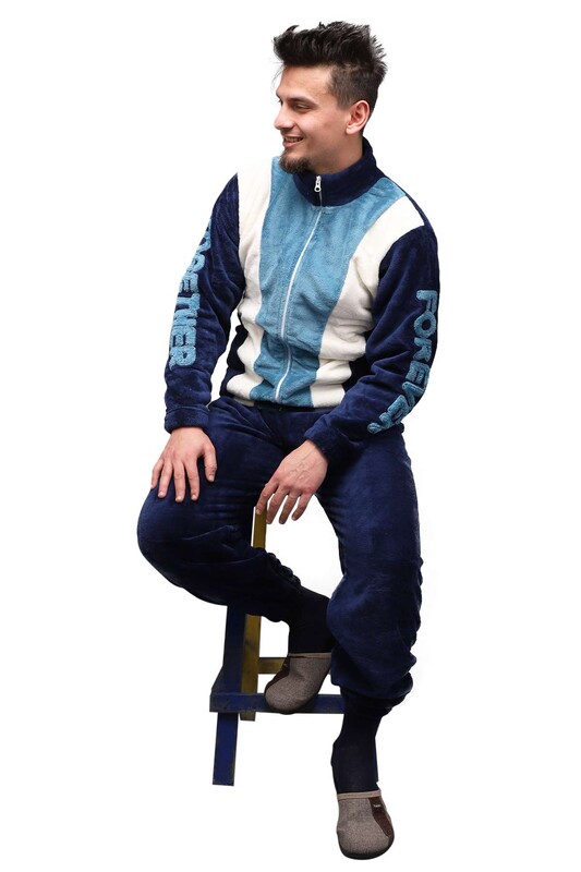Zippered Polar Man Pyjama Set 14040 | Blue - Thumbnail