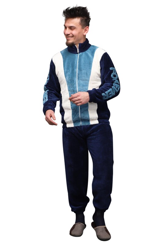 Zippered Polar Man Pyjama Set 14040 | Blue - Thumbnail