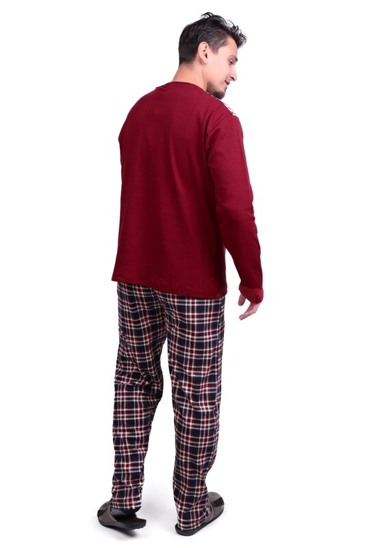 Checkered Long Sleeved Man Pyjama Set 7209 | Bordeaux - Thumbnail