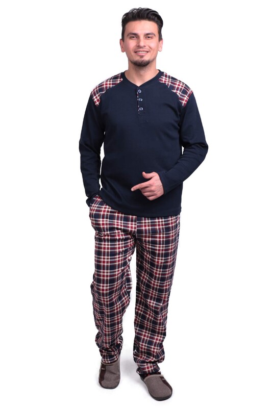 IŞILAY - Checkered Long Sleeved Man Pyjama Set 7209 | Ultramarine