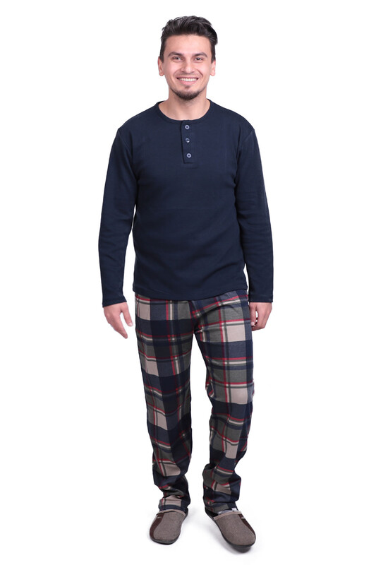 IŞILAY - Checkered Long Sleeved Man Pyjama Set 7381 | Ultramarine