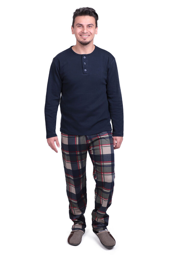 Checkered Long Sleeved Man Pyjama Set 7381 | Ultramarine