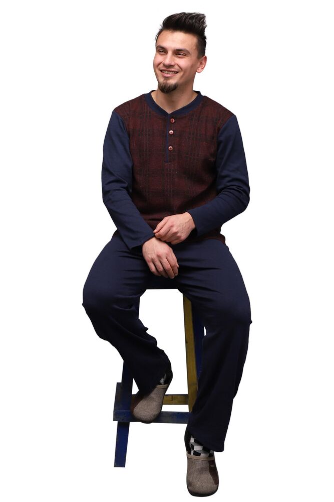 Buttoned Crew Neck Man Pyjama Set 20406 | Bordeaux