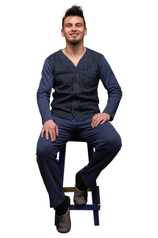 OĞULCAN - Buttoned V Neck Man Pyjama Set | Ultramarine