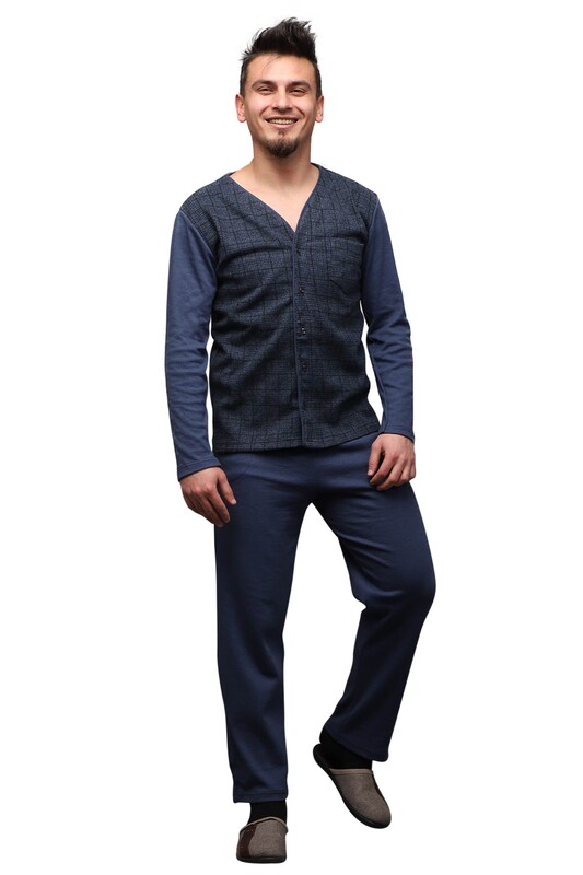 Buttoned V Neck Man Pyjama Set | Ultramarine - Thumbnail
