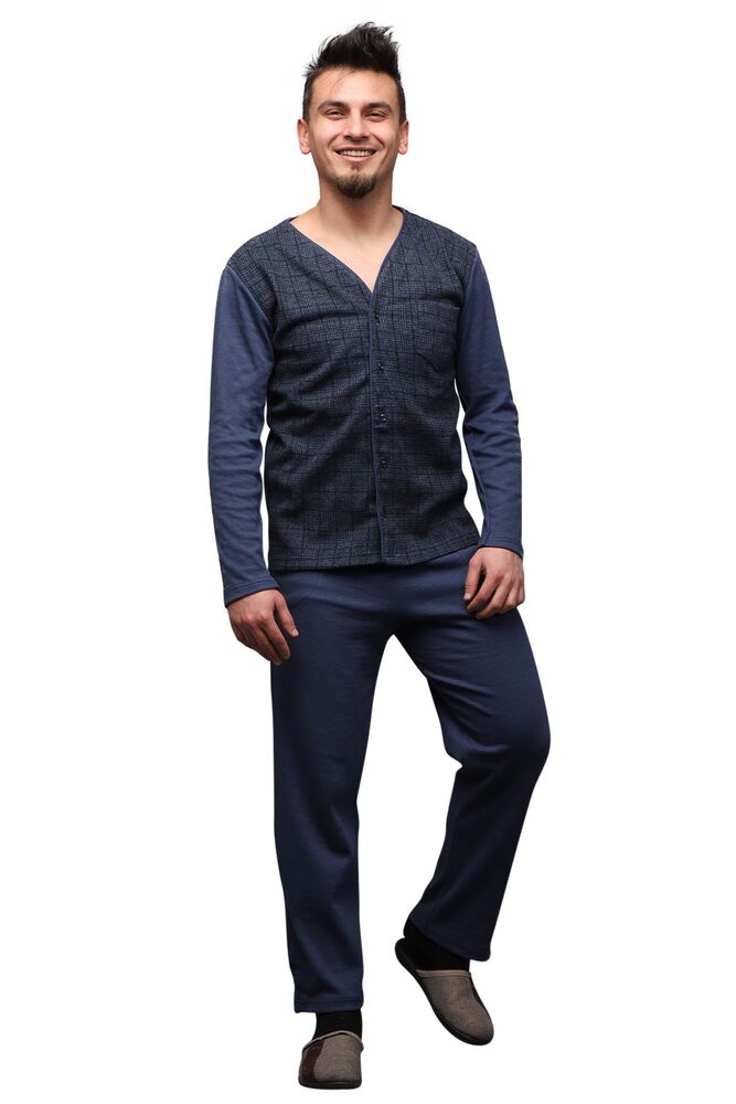Buttoned V Neck Man Pyjama Set | Ultramarine