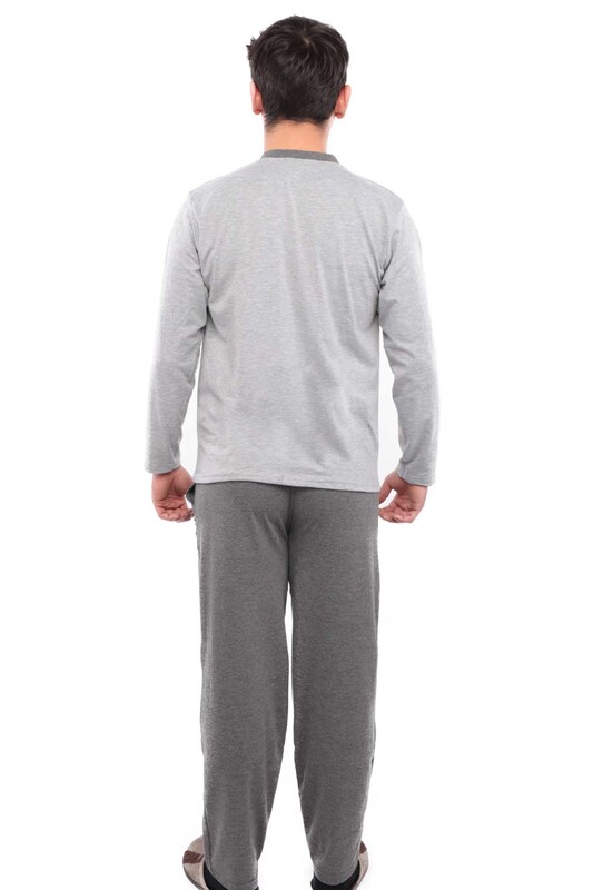 Sude Long Sleeved Man Pyjama Set 033 | Gray - Thumbnail