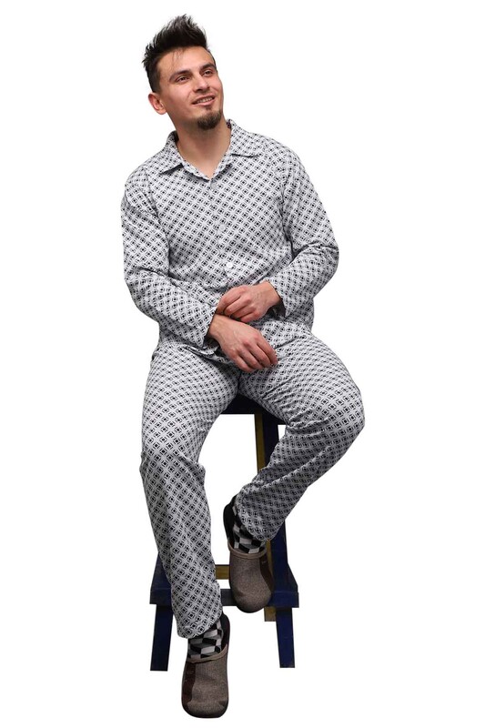 Shirt Neck Buttoned Man Pyjama Set 0214 | Gray - Thumbnail