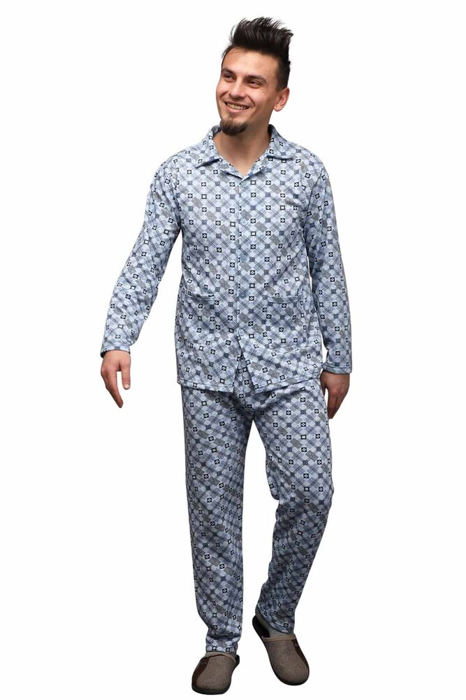 Shirt Neck Buttoned Man Pyjama Set 0211 | Blue