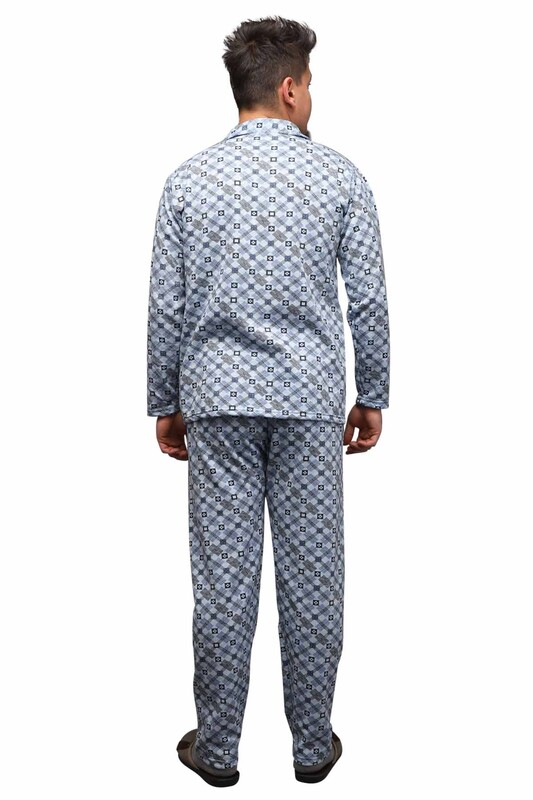 Shirt Neck Buttoned Man Pyjama Set 0211 | Blue - Thumbnail