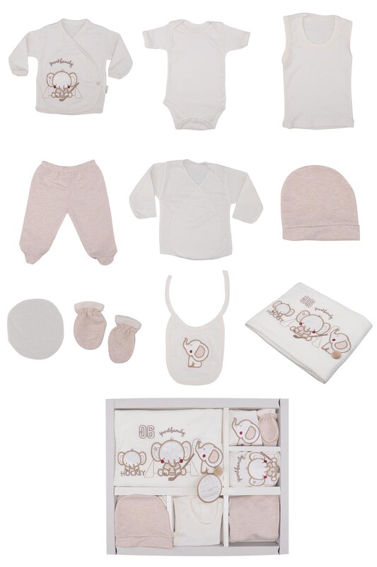 Elephant Embroidered Top 10 Set | Beige - Thumbnail
