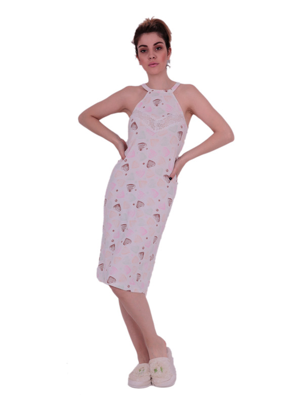 Koza Strappy Sleeveless Heart Printed Gown 71022 | White - Thumbnail