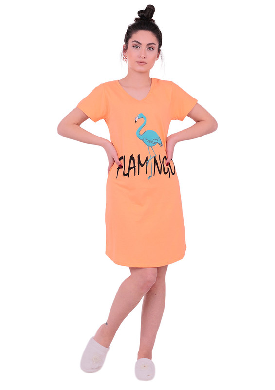 Snc Flamingo Printed Short Sleeved Gown 8041 | Orange - Thumbnail