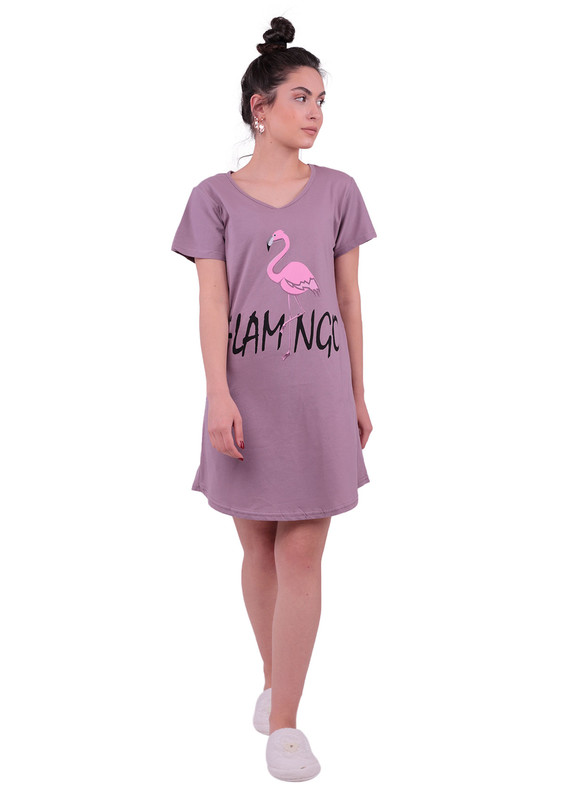 Snc Flamingo Printed Short Sleeved Gown 8041 | Mink - Thumbnail