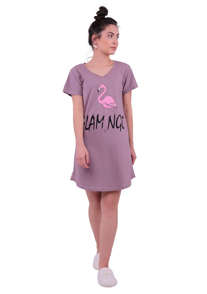 Snc Flamingo Printed Short Sleeved Gown 8041 | Mink
