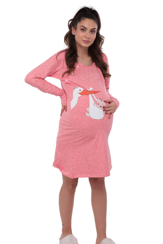 SİMİSSO - Baby Sleeve Long Sleeve Puerpera Night Gown 15100-26 | Pink