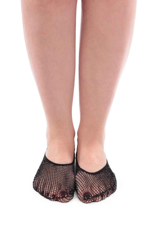 İtaliana Glittery Net Woman No Show Socks | Black - Thumbnail