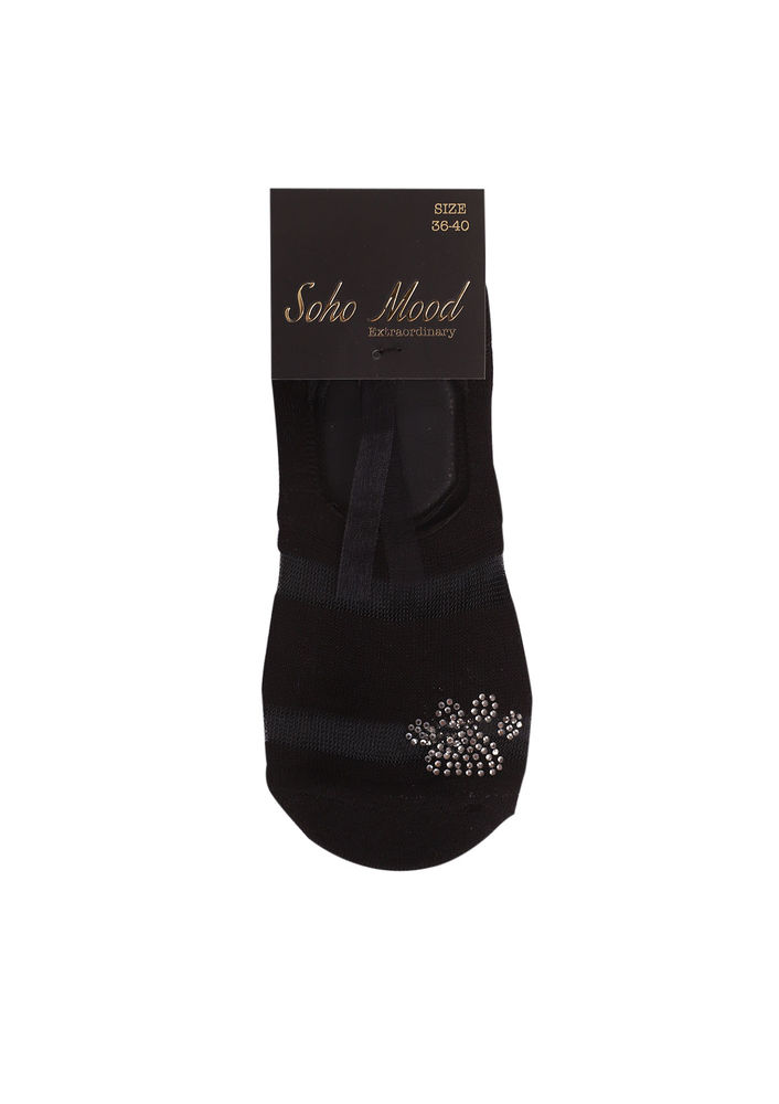 Soho Flower Patterned No Show Socks 018 | Black