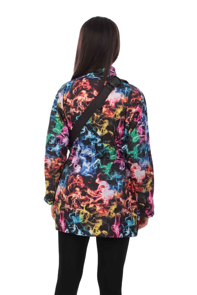 Patterned Woman Coat with Fanny Pack 9618 | Black