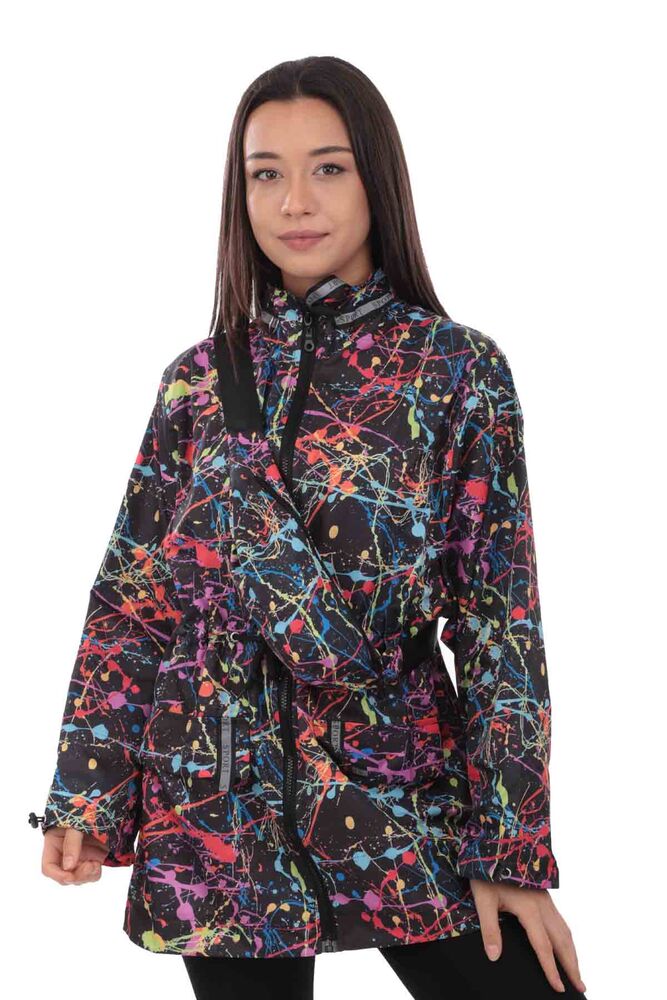 Patterned Woman Coat with Fanny Pack 9620 | Black