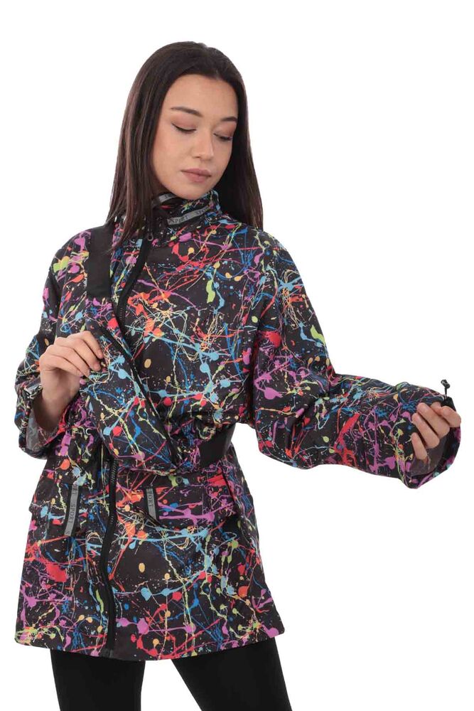 Patterned Woman Coat with Fanny Pack 9620 | Black