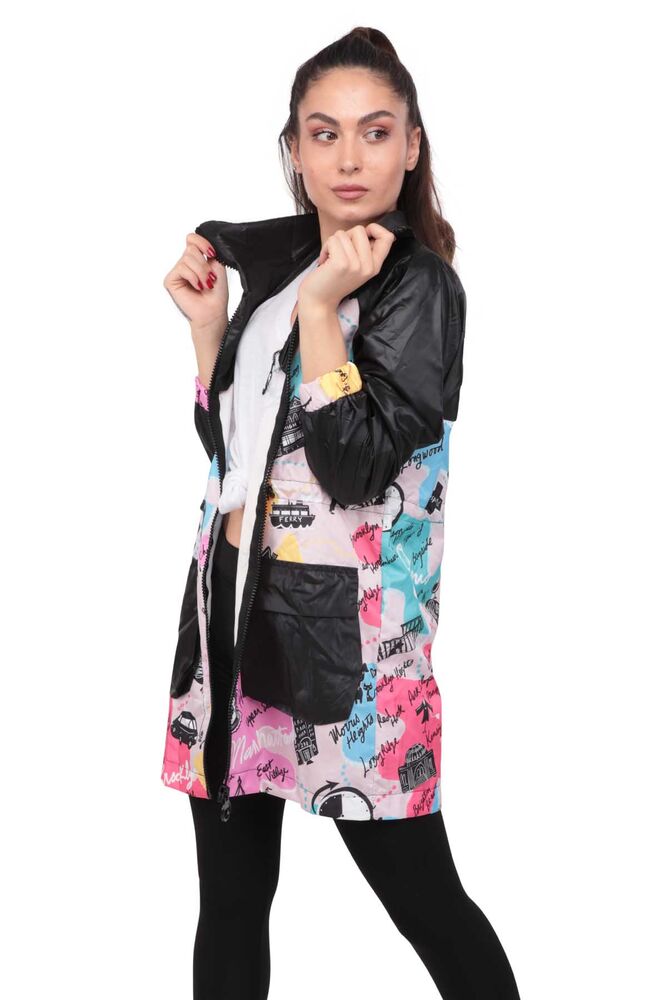 Patterned Woman Raincoat 9620 | Black