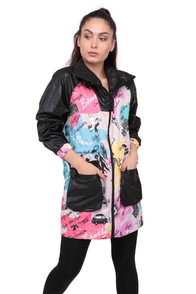 Patterned Woman Raincoat 9620 | Black