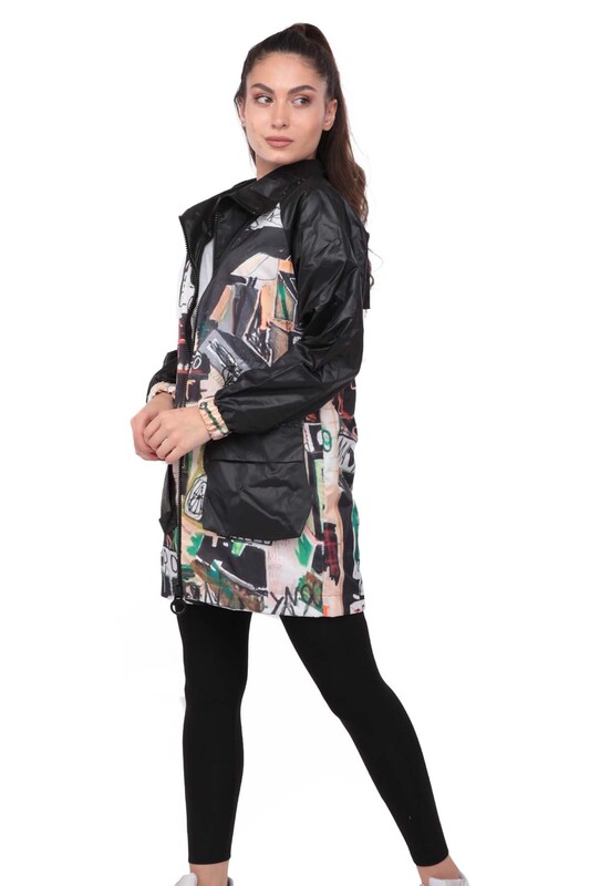 Patterned Woman Coat 9622 | Black - Thumbnail