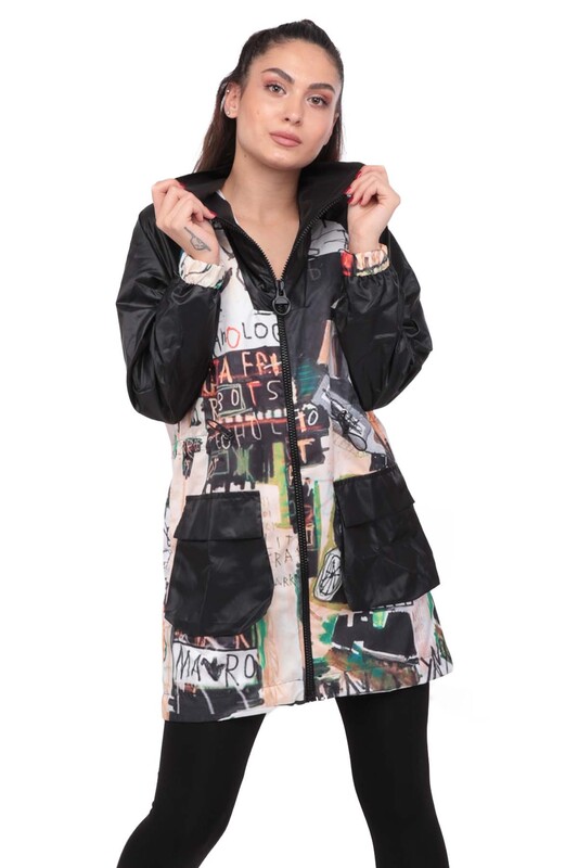 Patterned Woman Coat 9622 | Black - Thumbnail
