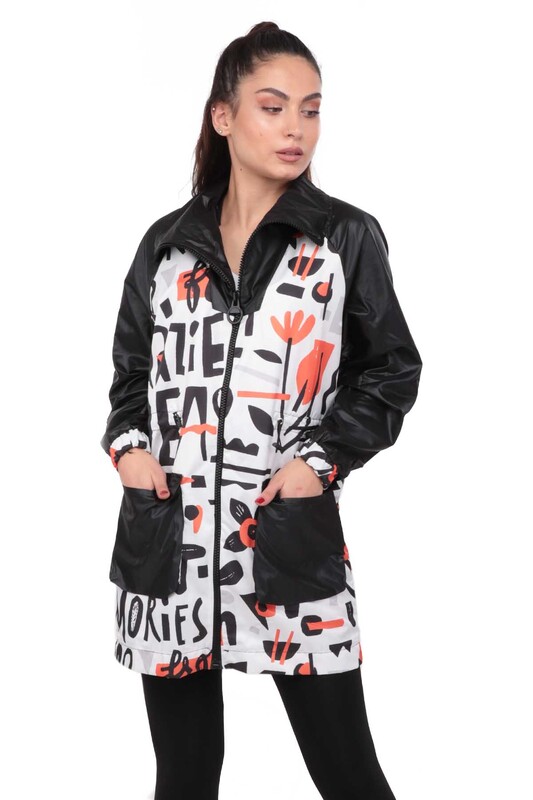 Patterned Woman Coat 9623 | Black - Thumbnail