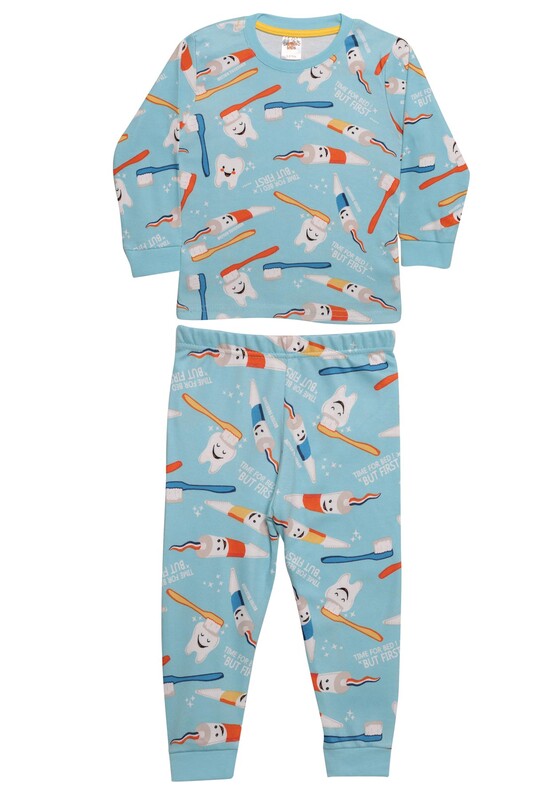 Elmas Kids - Baskılı Erkek Çocuk Pijama Takımı 2220 | Mavi