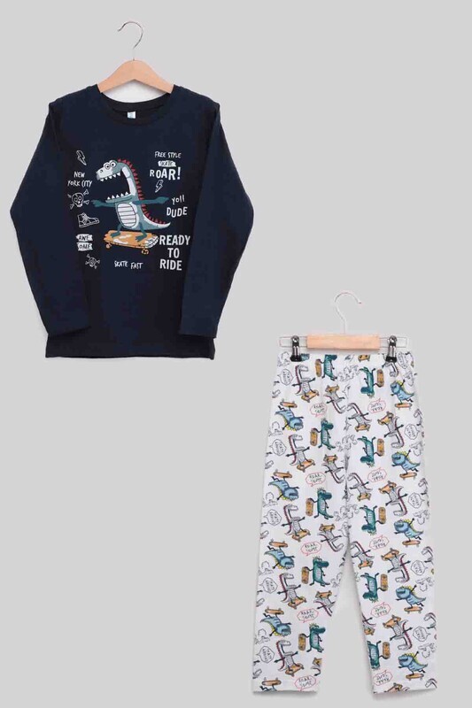 Dinosaur Printed Boy Pajamas Set | Ultramarine - Thumbnail
