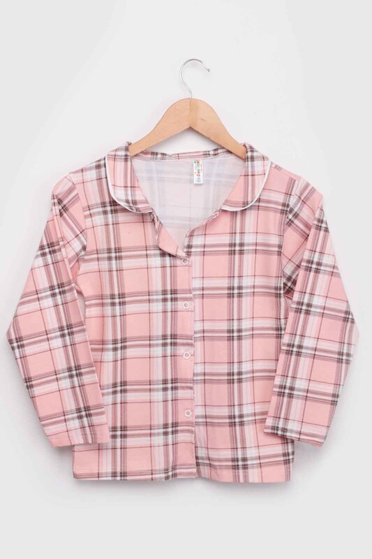 Girl Long Sleeve Shirt Pyjama Set 8003 | Light Pink - Thumbnail