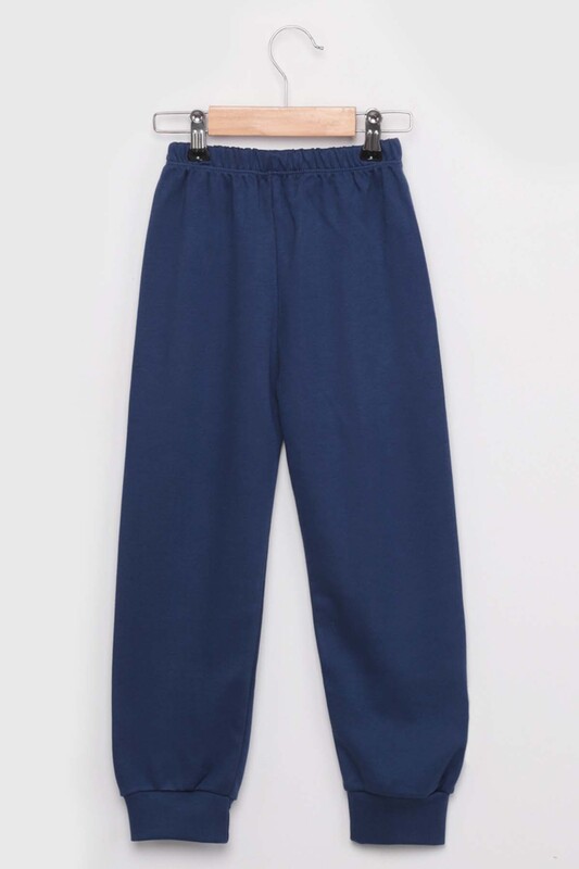 Gupse Machine Printed Long Sleeve Boy Pajamas Set | Navy Blue - Thumbnail