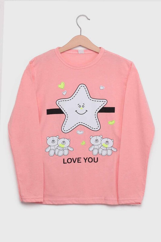 İtan Star Printed Girl Pyjama Set | Powder - Thumbnail