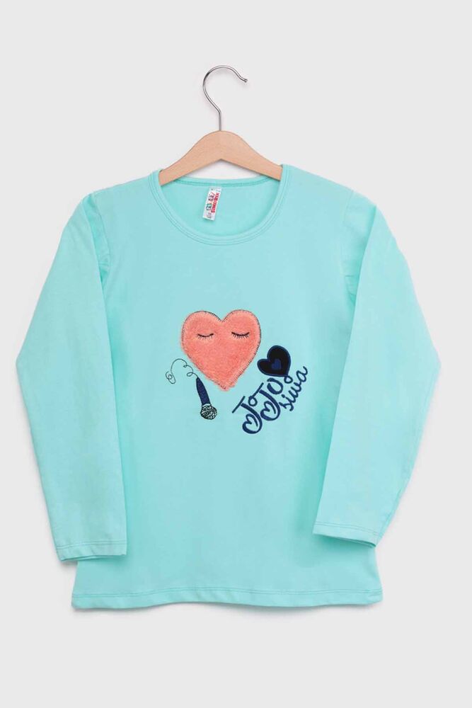 Long Sleeve Heart Printed Girl Pyjama Set 6002 | Sea Green